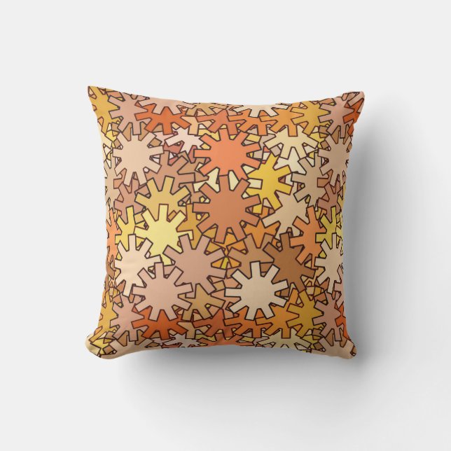 Modern Geometric Gears, Mustard Gold & Brown Cushion (Front)