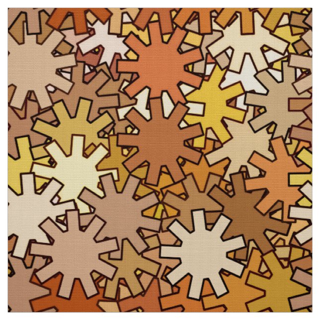 Modern Geometric Gears, Mustard Gold & Brown Fabric (Swatch)