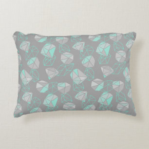 Modern Geometric Gems Pattern Grey & Aqua Decorative Cushion