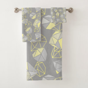 Modern Geometric Gems Pattern Grey & Yellow  Bath Towel Set