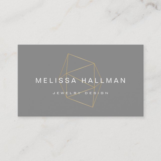 Modern Geometric Gemstone Grey Business Card (Front)