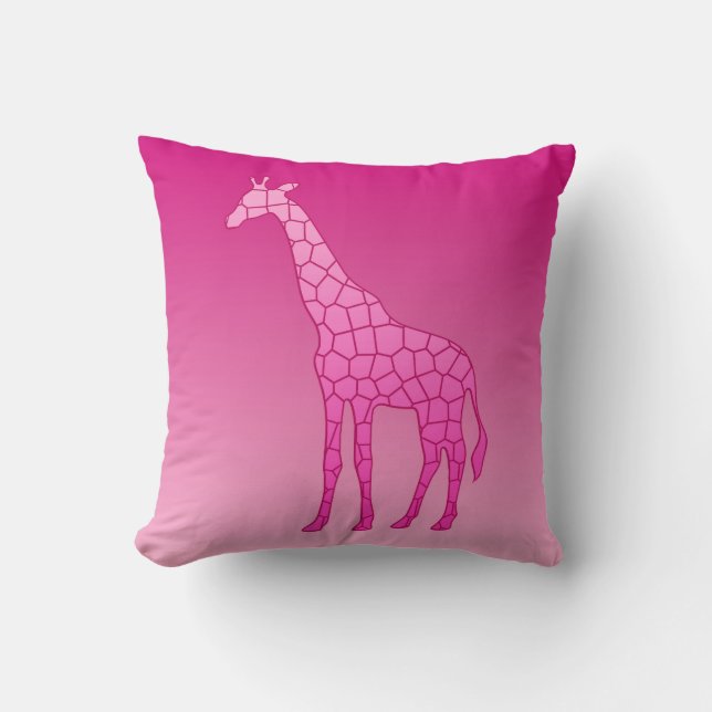 Modern Geometric Giraffe, Fuchsia and Light Pink Cushion (Front)