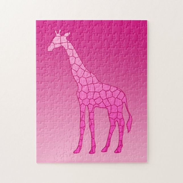 Modern Geometric Giraffe, Fuchsia and Light Pink Jigsaw Puzzle (Vertical)