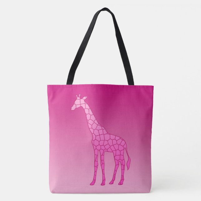 Modern Geometric Giraffe, Fuchsia and Light Pink Tote Bag (Front)