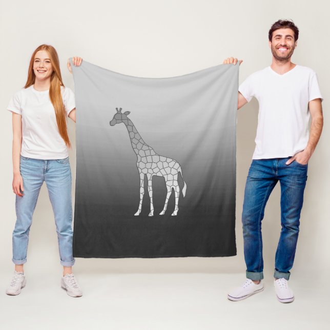 Modern Geometric Giraffe, Silver Grey / Grey Fleece Blanket (In Situ)