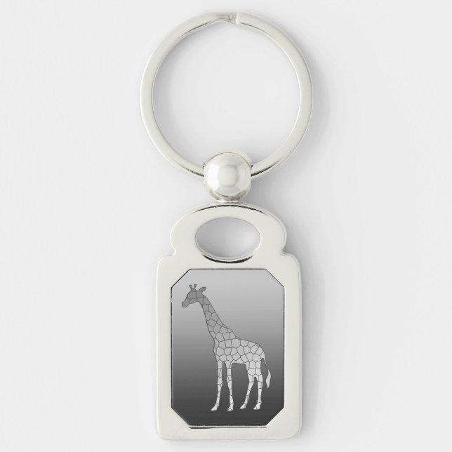 Modern Geometric Giraffe, Silver Grey / Grey Key Ring (Front)