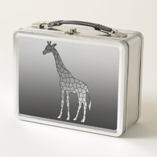 Modern Geometric Giraffe, Silver Grey / Grey Metal Lunch Box