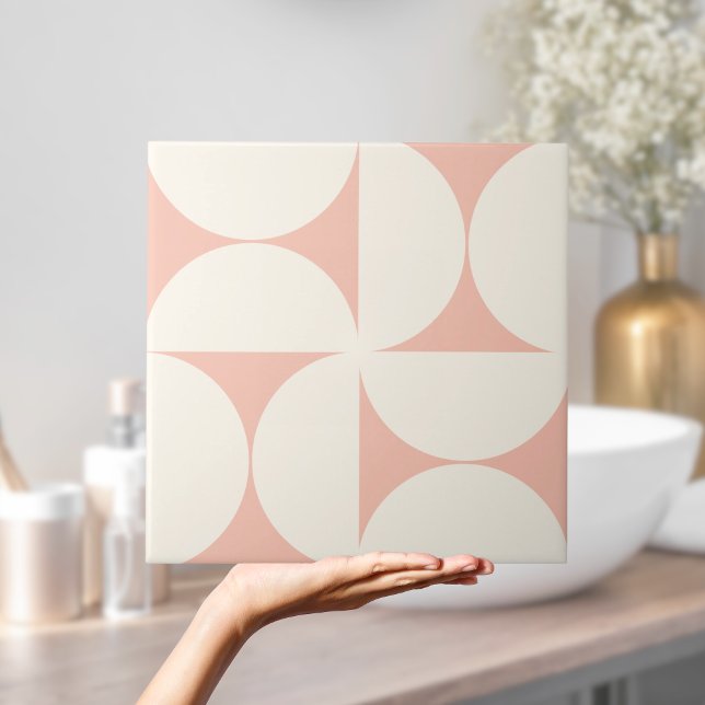  Modern Geometric Girly Coral Semi circles Tile (Modern Geometric Girly Coral Semi circles Tile
)
