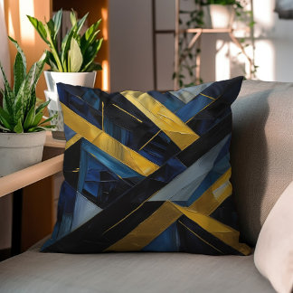 Modern Geometric Gold and Blue  Cushion