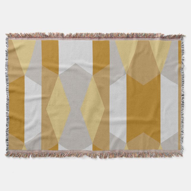 Modern Geometric Gold and Grey Throw Blanket (Front)