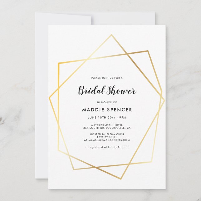 Modern geometric gold frame Bridal shower Invitation (Front)