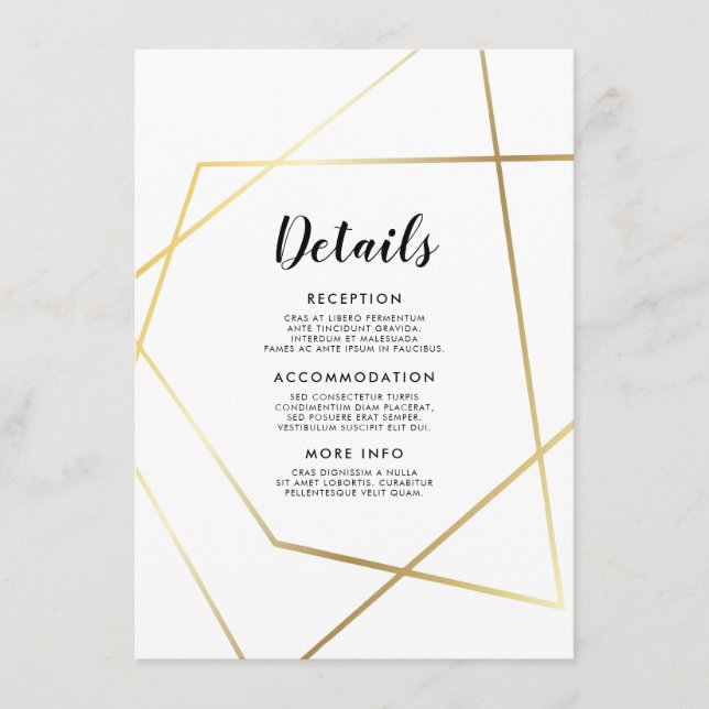 Modern geometric gold frame guest information card (Front)