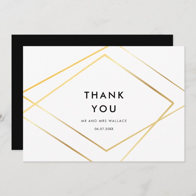 Modern geometric gold frame Thank you card (Front/Back)