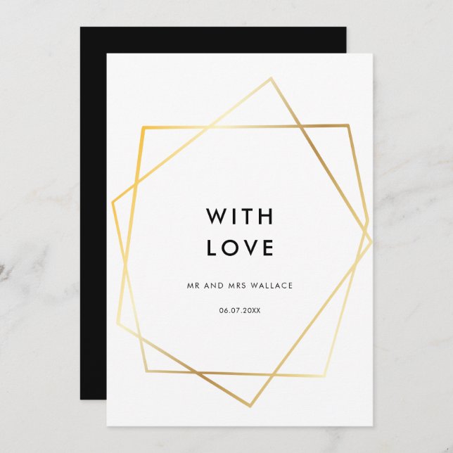 Modern geometric gold frame Thank you card (Front/Back)