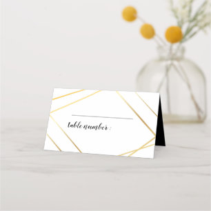 Modern geometric gold frame wedding place card
