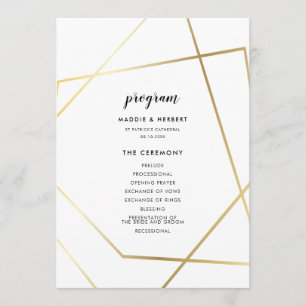 Modern geometric gold frame wedding programme