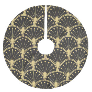 Modern Geometric Gold Lined Tiles Brushed Polyester Tree Skirt