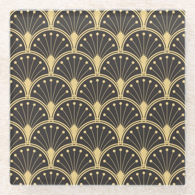 Modern Geometric Gold Lined Tiles Glass Coaster (Front)