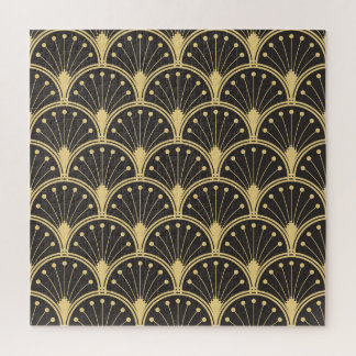 Modern Geometric Gold Lined Tiles Jigsaw Puzzle