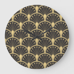 Modern Geometric Gold Lined Tiles Large Clock