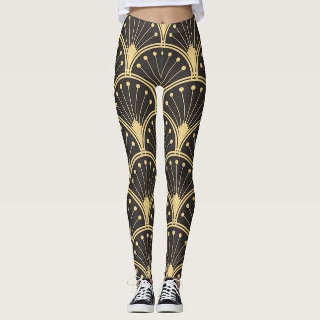 Modern Geometric Gold Lined Tiles Leggings (Front)