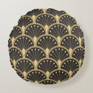 Modern Geometric Gold Lined Tiles Round Cushion