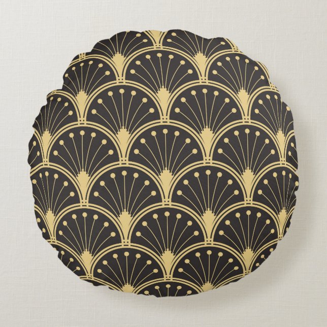 Modern Geometric Gold Lined Tiles Round Cushion (Front)