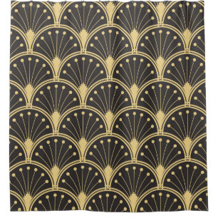 Modern Geometric Gold Lined Tiles Shower Curtain
