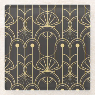 Modern Geometric: Gold Lines Vintage Glass Coaster