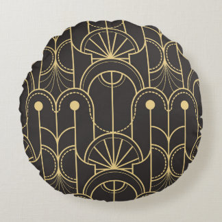 Modern Geometric: Gold Lines Vintage Round Cushion