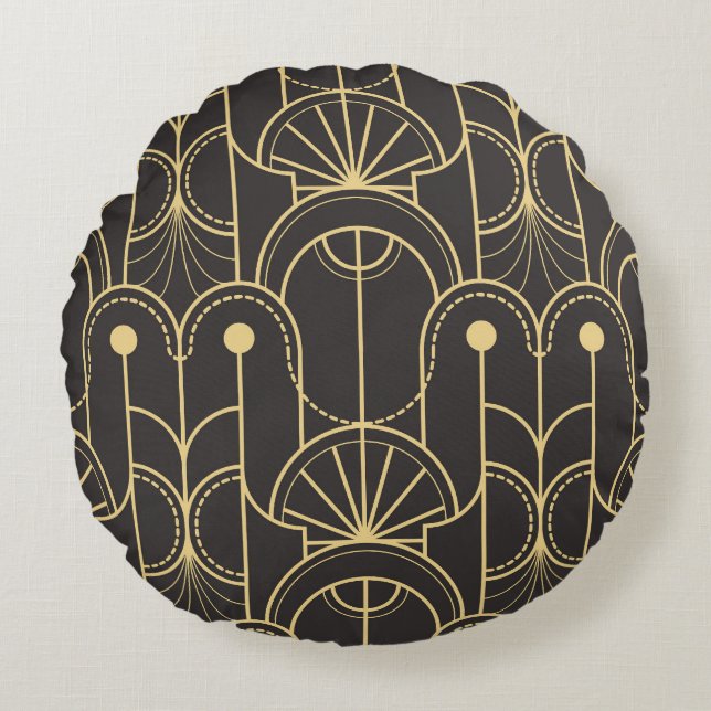 Modern Geometric: Gold Lines Vintage Round Cushion (Front)