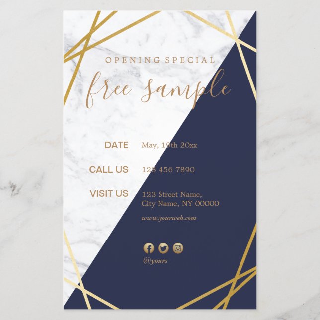 Modern Geometric Gold Marble Midnight Blue 5.5x8.5 Flyer (Front)