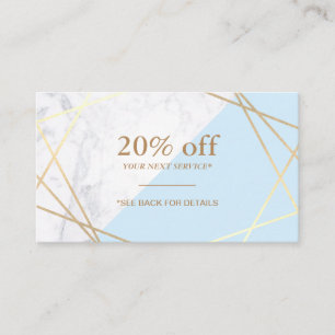 Modern Geometric Gold Marble Pastel Blue Coupon Business Card