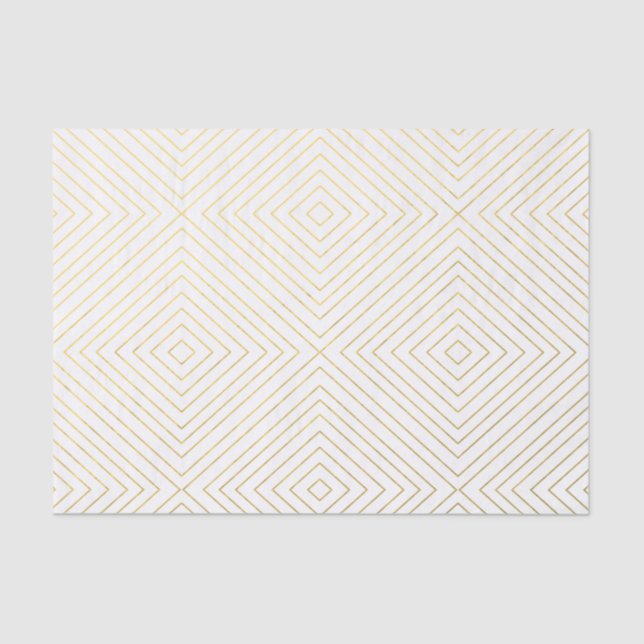 Modern Geometric Gold Squares Pattern on White Col Tissue Paper (Front)