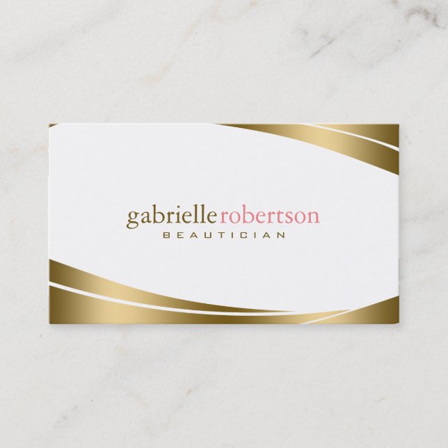 Modern Geometric Gold & White Business Card (Front)
