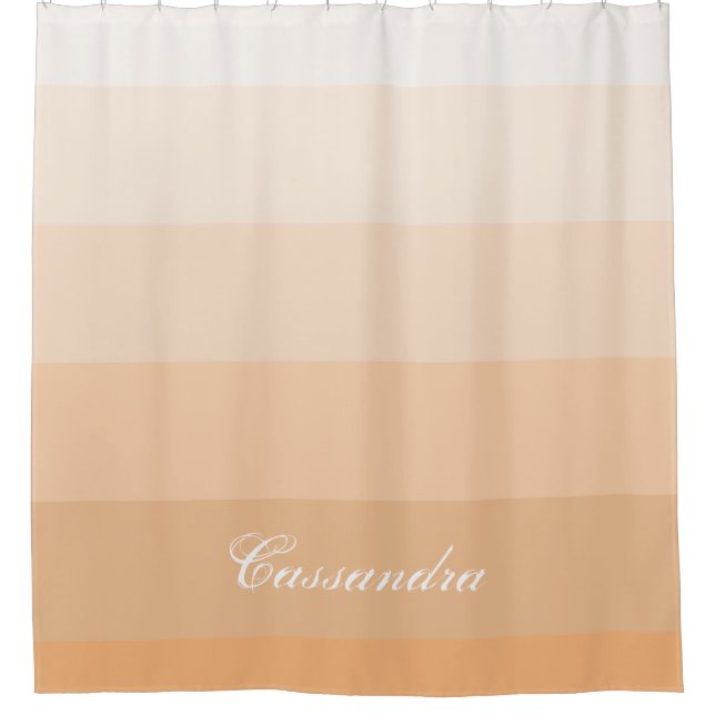 Modern Geometric Gradient Peach with Custom Name Shower Curtain (Front)