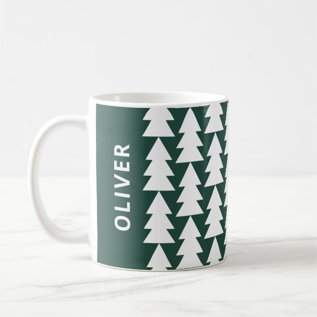 Modern geometric green family Christmas tree Coffee Mug (Left)