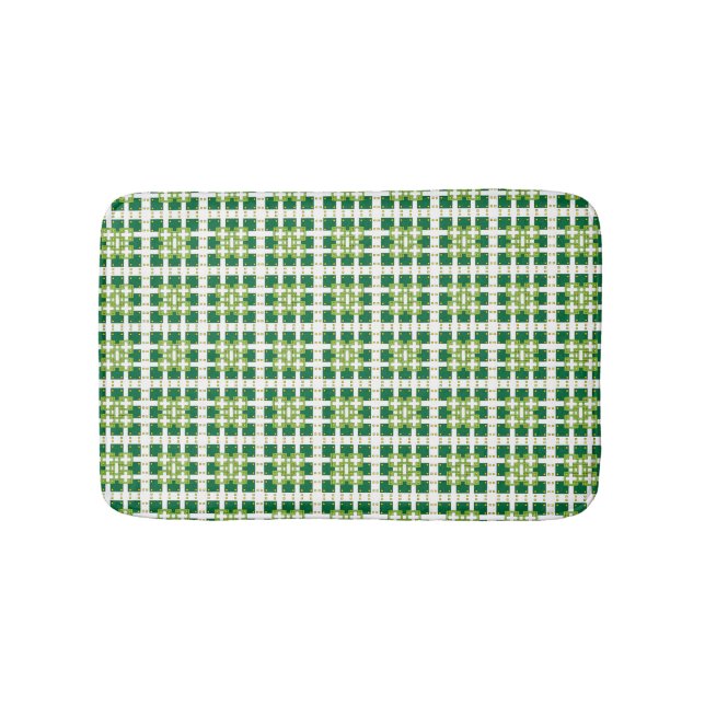 Modern geometric green Forest squares pattern Bath Mat (Front)