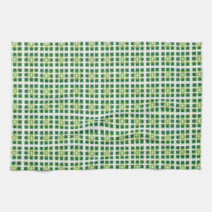 Modern geometric green Forest squares pattern Tea Towel