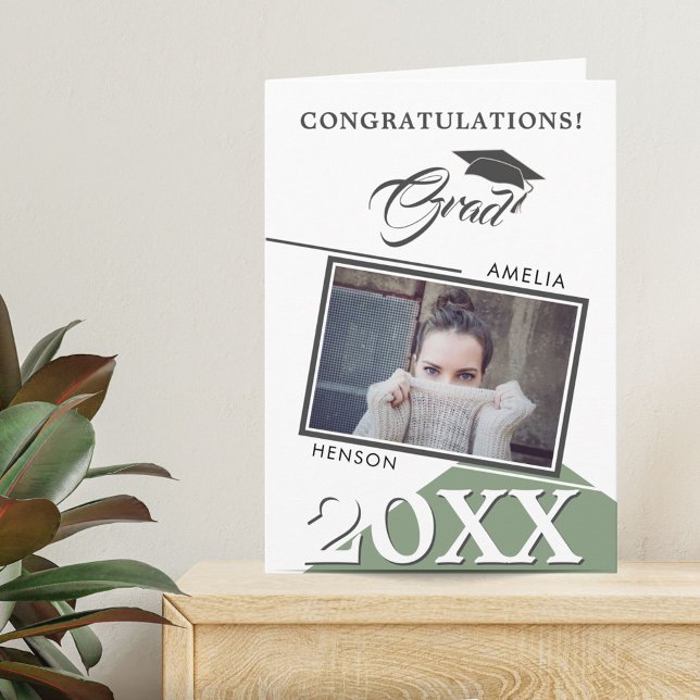 Modern Geometric Green Graduate Photo Graduation Card (Creator Uploaded)