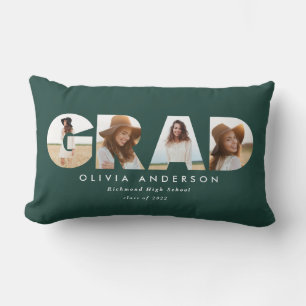 Modern geometric green multi photo graduation lumbar cushion
