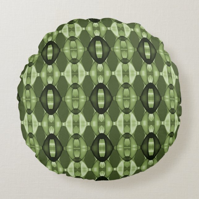 Modern geometric green pattern round cushion (Front)