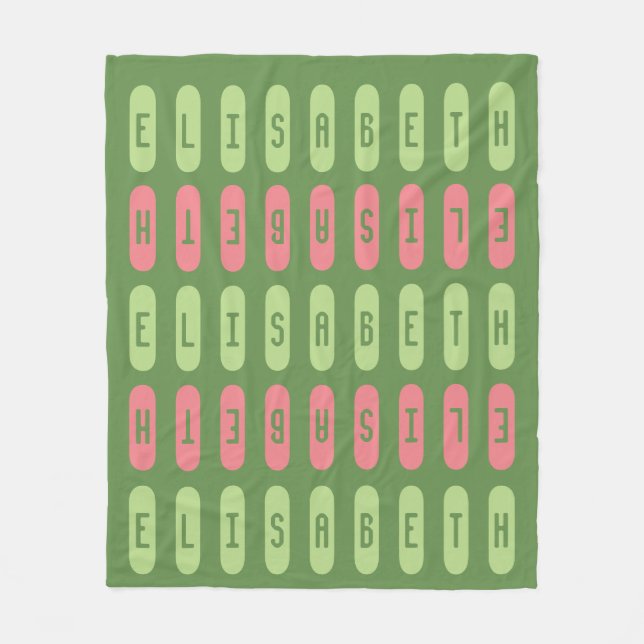 Modern Geometric Green Pink Custom Name Fleece Blanket (Front)