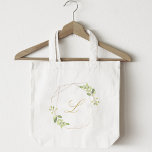 Modern Geometric Greenery Monogram Bridesmaid Tote Bag<br><div class="desc">Custom-designed monogram tote bag featuring modern stylish geometric gold frame and watercolor greenery design.</div>