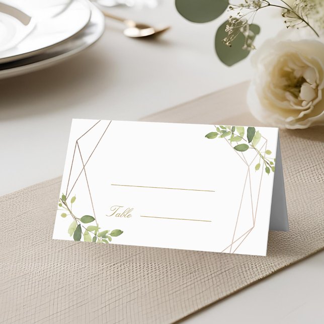 Modern Geometric Greenery Personalised Wedding Place Card (Creator Uploaded)