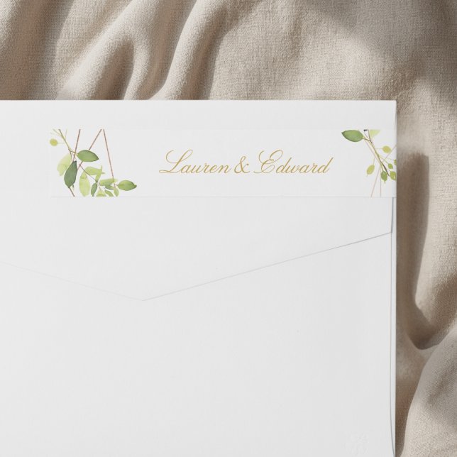 Modern Geometric Greenery Wedding Return Address Wrap Around Label (Creator Uploaded)