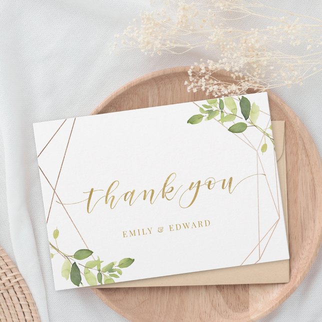 Modern Geometric Greenery Wedding Thank You Card (Creator Uploaded)