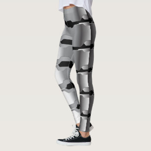 Modern Geometric Grey & Black Metallic Texture Leggings