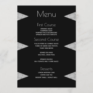 Modern Geometric Grey Marble Black Wedding Menu