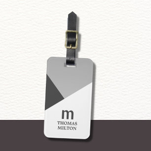 Modern Geometric Grey White Faux Silver Luggage Tag